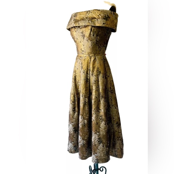 Calvin Klein multi metallic floral off-the- shoulder cocktail dress 2 - Picture 2 of 14